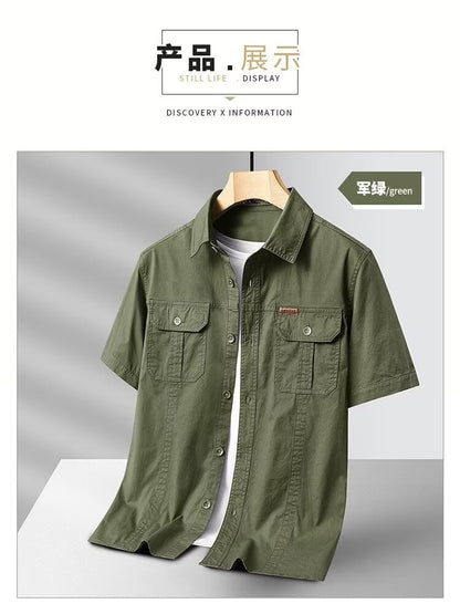New Summer Men's Short Shirt Korean Casual Oversized Navy Blue Cargo Shirt Classic Retro Men Clothing Outdoor Sports Durable Top