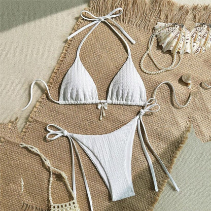 Yellow Halter String Triangle Micro Bikini Thong Solid Swimwears Micro Thong Sexy Swimsuit Women Bathing Suit Bikinis Sets 2025