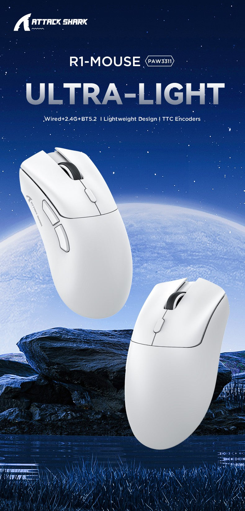 Mouse Gamer Sem Fio RGB Attack Shark X11/X6/X3/R1, Conectividade Bluetooth Trimodo, Leve, Ergonômico para VALORANT e FPS