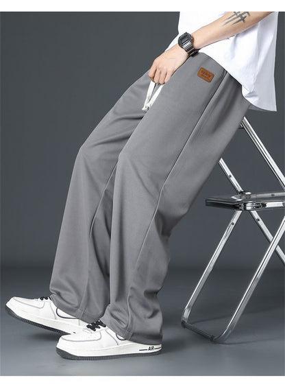 Calça Reta Preta Masculina, Calça Casual de Verão de Perna Larga Harajuku Estudantil, Calça de Rua, Moletom Cinza Descolado