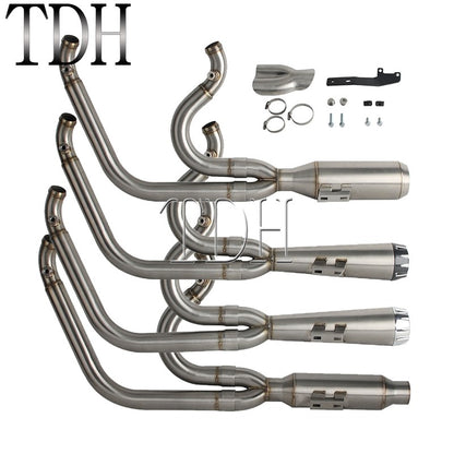 2-into-1 Exhaust Mufflers Drag Pipe Slip On Muffler System For Harley Dyna Wide Glide Super Glides Street Bob Low Rider FatBob