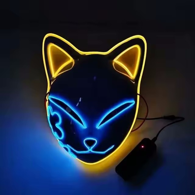 1PC Glowing Demon Slayer Led Face Mask Anime Cosplay Prop Cat Face Fox Halloween Cold Light Flashing Mask Party Costume