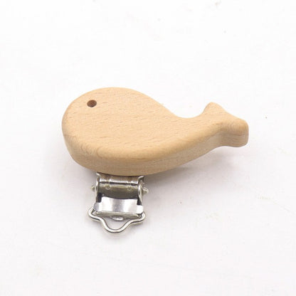 5 Piece wooden rainbow bear flower cart heart shaped bird elephant round star Clip Free DIY Baby Natural pacifier Chain Gift