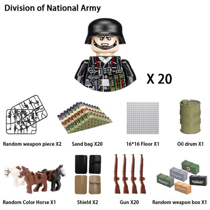 Brinquedos de blocos de montar para crianças: Modelos de Mini Armas de Exército Nacional de Guerra de Soldados de Infantaria da Segunda Guerra Mundial