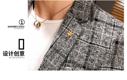 2025 New Men's Casual Plaid Suit Jacket Male Linen Plaid Business Self-cultivation Wedding Dress Party Suit Coat Plus Size S-5XL