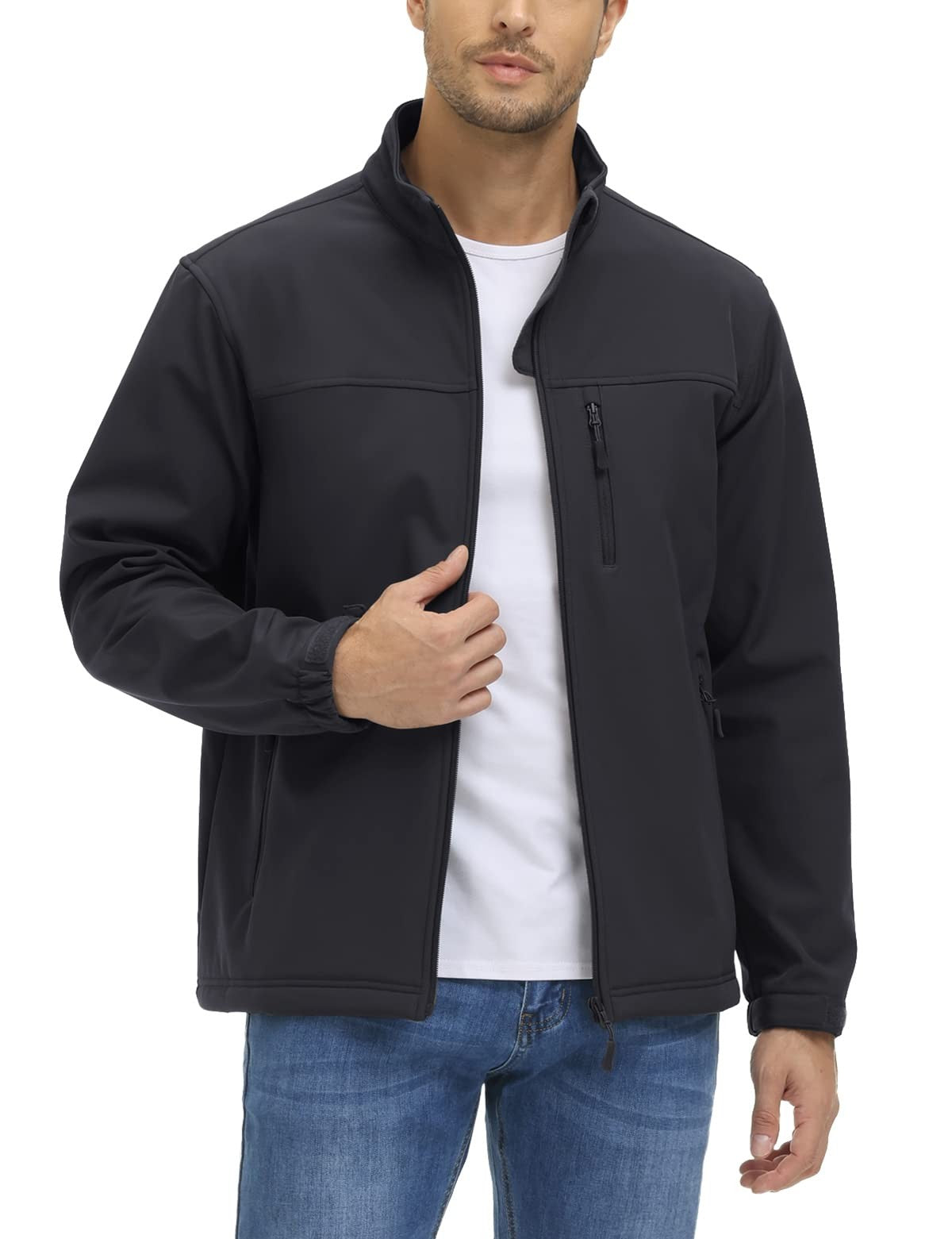 TACVASEN Waterproof Fleece Lining Windbreaker Mens Winter Work Jackets Zipper Pocket Casual Coats Full Zip Outwear Tops
