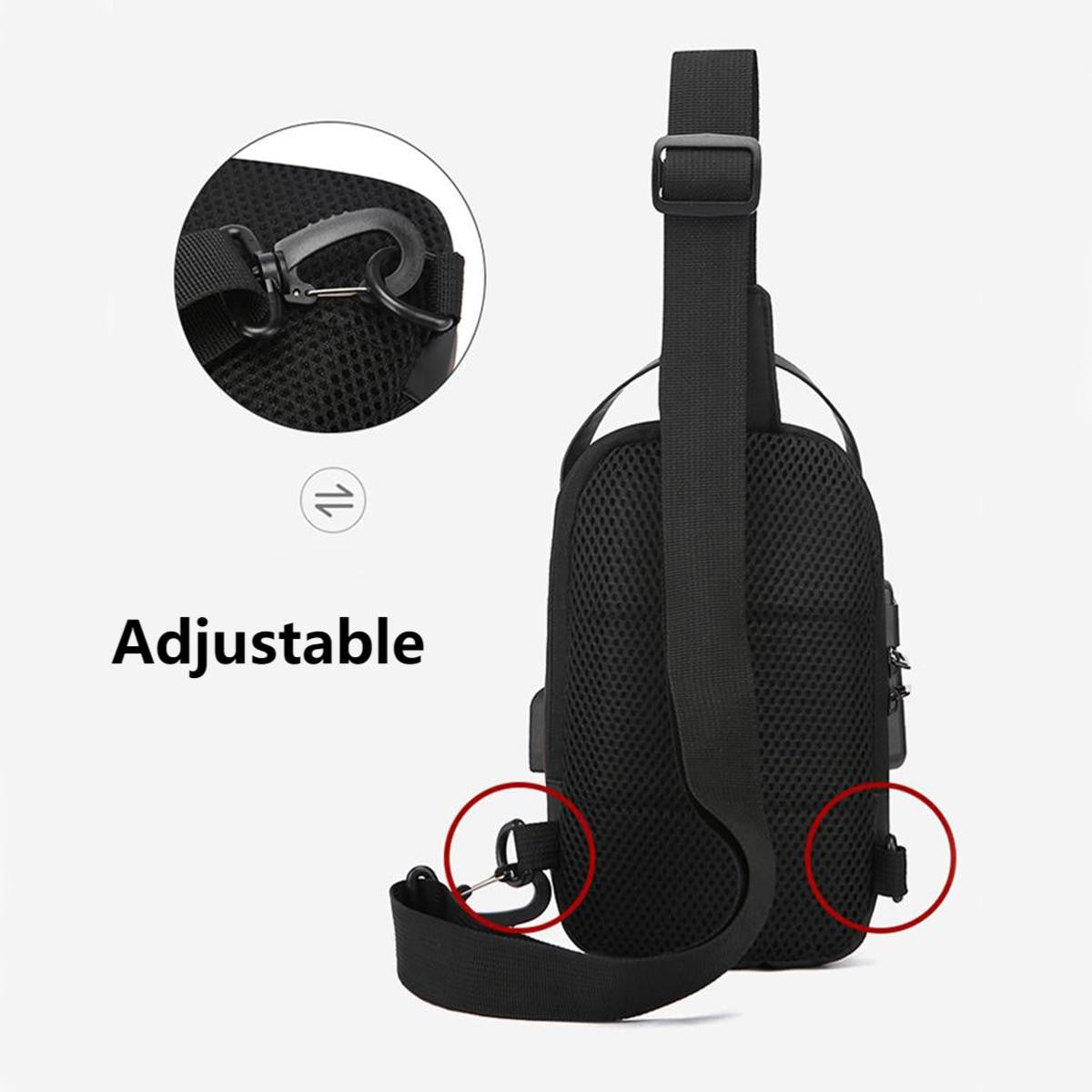 Men's Anti-theft Password Lock Chest Bag Multifunctional Waterproof Adjustable Shoulder Strap USB Charging Casual Crossbody Bag