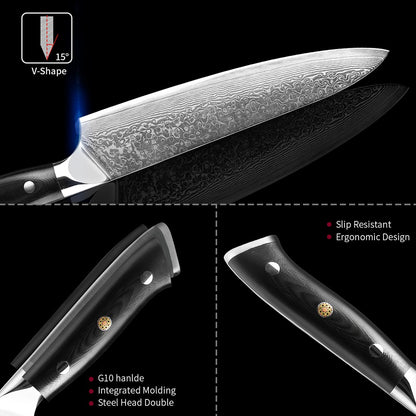 1-9 PCS Chef Knife Set Damascus Steel Kitchen Knives Razor Sharp Cleaver,Paring,Bread,Boning,Chef Special Knife With G10 Handle
