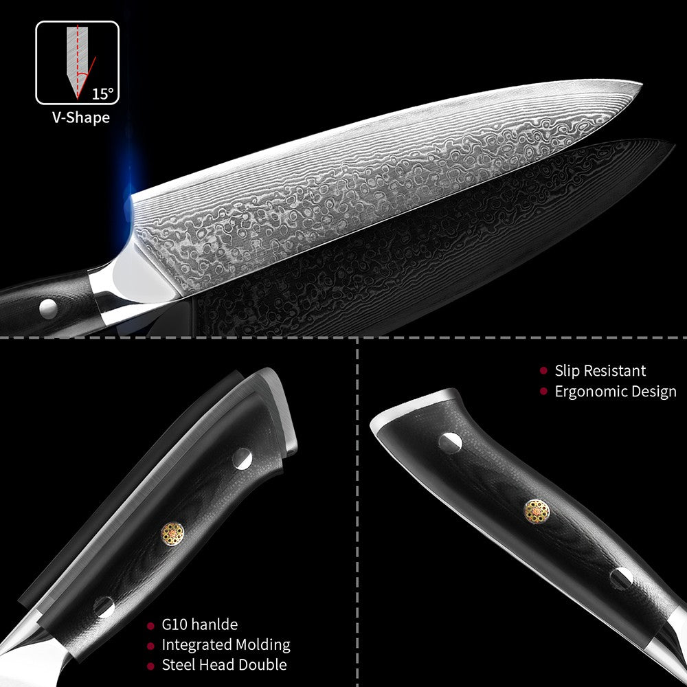 1-9 PCS Chef Knife Set Damascus Steel Kitchen Knives Razor Sharp Cleaver,Paring,Bread,Boning,Chef Special Knife With G10 Handle