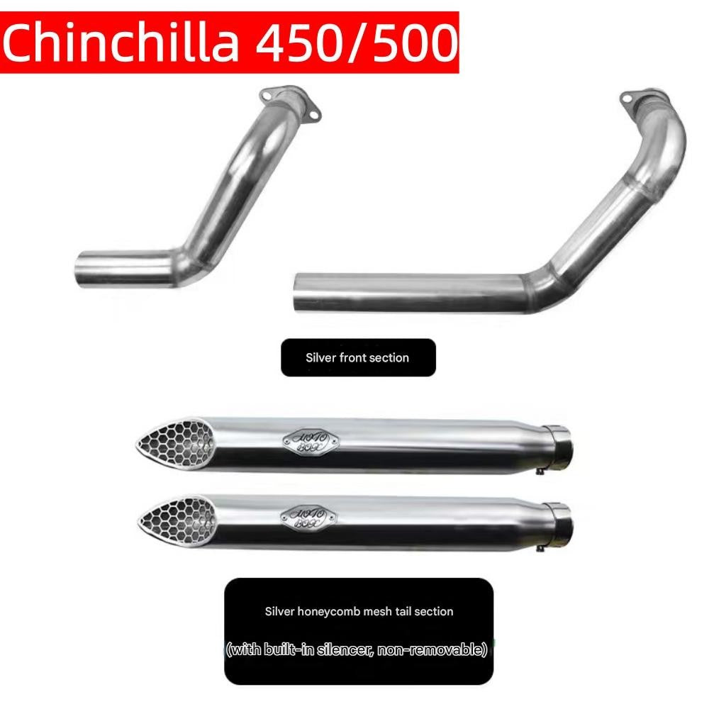 For Benda Chinchilla 450/500, the modified accessory features a rattlesnake exhaust pipe with dual outlets on the right side.