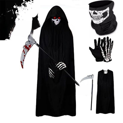 2026 Halloween Reaper Costume Set, including Death Gloves, Masks, Sickles, Role-Playing Costumes, and Adult Reaper Cloaks