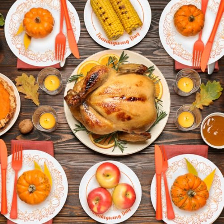 280 Pcs Thanksgiving Plastic Dinnerware Set, Thanksgiving Plates Sets, Includes Dinner Plates Dessert Plates Cups Fall Paper Nap