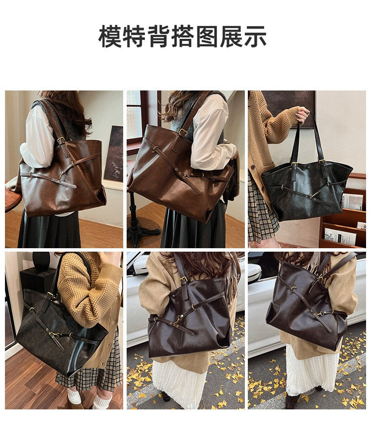 Retro Big PU Leather Shoulder Bag for Women 2025 Winter Trend New Y2K Fashion Handbags Females Travel Luxury Tote Bag  bolsas