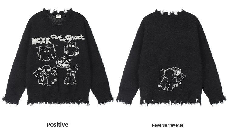 KKyesiou Dopane Orange Knitted Sweater loween Design Men Women Retro American Sle Couple's Long Sve Casual Loose Fit