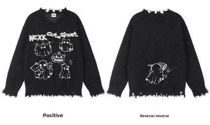 KKyesiou Dopane Orange Knitted Sweater loween Design Men Women Retro American Sle Couple's Long Sve Casual Loose Fit