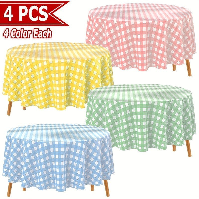 1/4pcs 213cm/83.86in Disposable Tablecloth Reusable Round Tablecloth Wrinkle-Free Waterproof Gingham Tablecloth Family Gathering