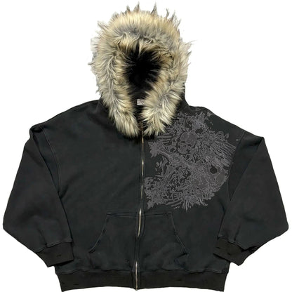 Autumn and winter fashion figure pattern wing letter fleece men hoodie American street hip-hop clothing couple casual sportswear