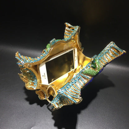 XIYUAN Pink/Black/Blue/Gold Crystal Evening Clutches Bag Hollow Out Women Metal Clutch Purse Wedding Party Prom Dinner Handbag