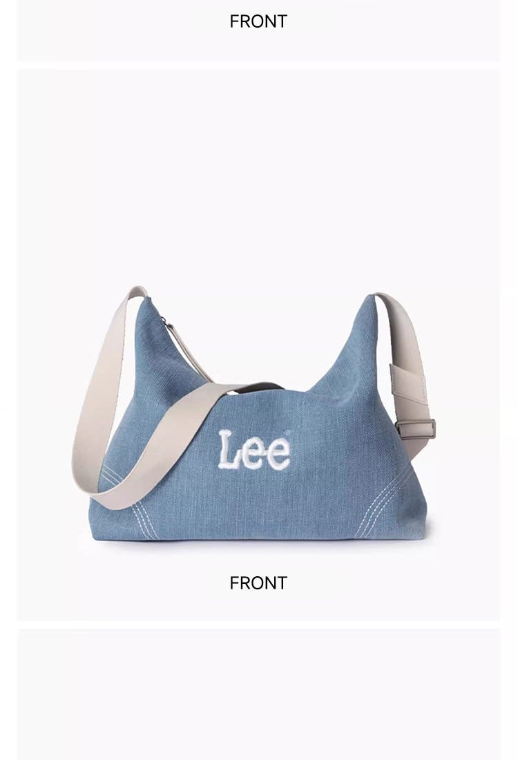 LEE Women Minimalism Hobo Denim Blue One Shoulder Pillow Bag Ladies Jeans Soft Widen Leather Shoulder Straps Crossbody Bags