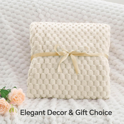 Big 3D Clouds Stylish Hexagon Jacquard Decorative Fuzzy Blankets for Household, Camping, and Travel, Super Soft Cozy