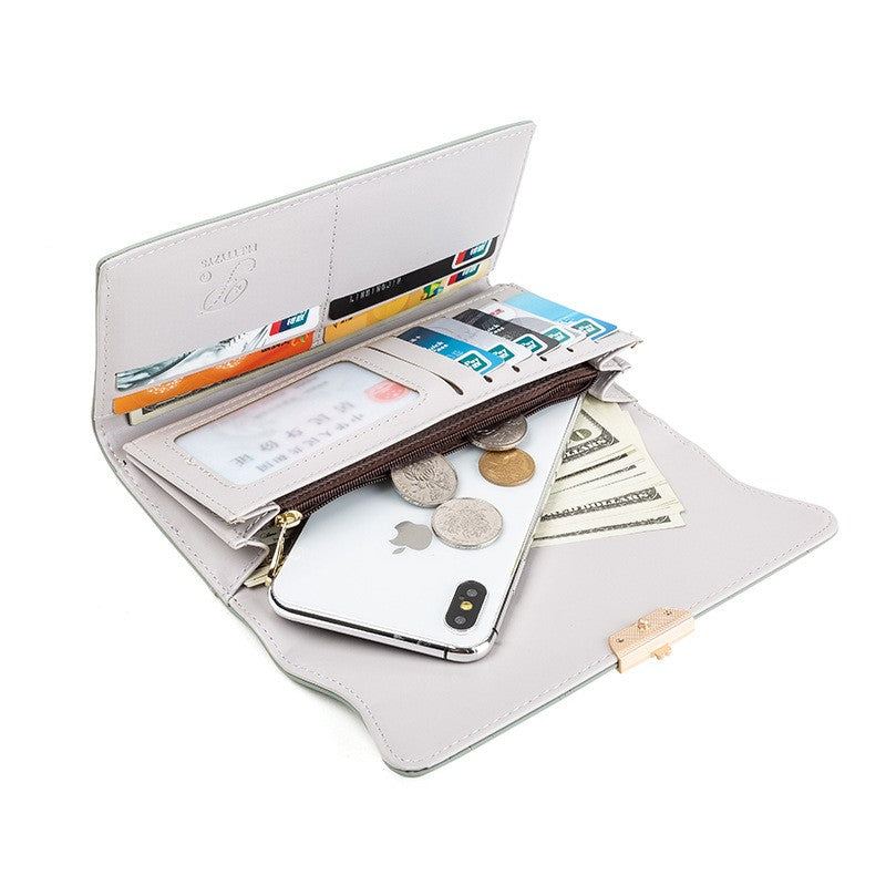 PU Fashion Long Women's Wallet Fashion Buckle New Handbag Large Capacity Fresh Wallet Wallet