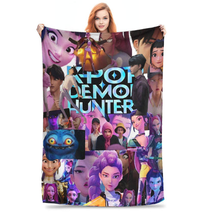Huntrix Zoey Rumi Mira Blanket Cover Flannel KPop Demon Hunters Lightweight Throw Blankets for Outdoor Travel Bed Rug