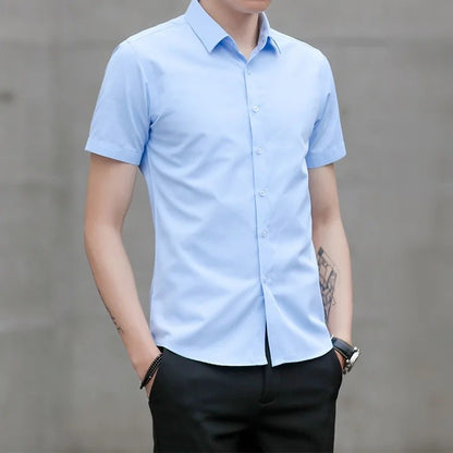 Summer Short Sleeve Men's Dress Shirt Anti-Wrinkle Easy Care Workwear Formal Business Suit Shirt for Sales Professional