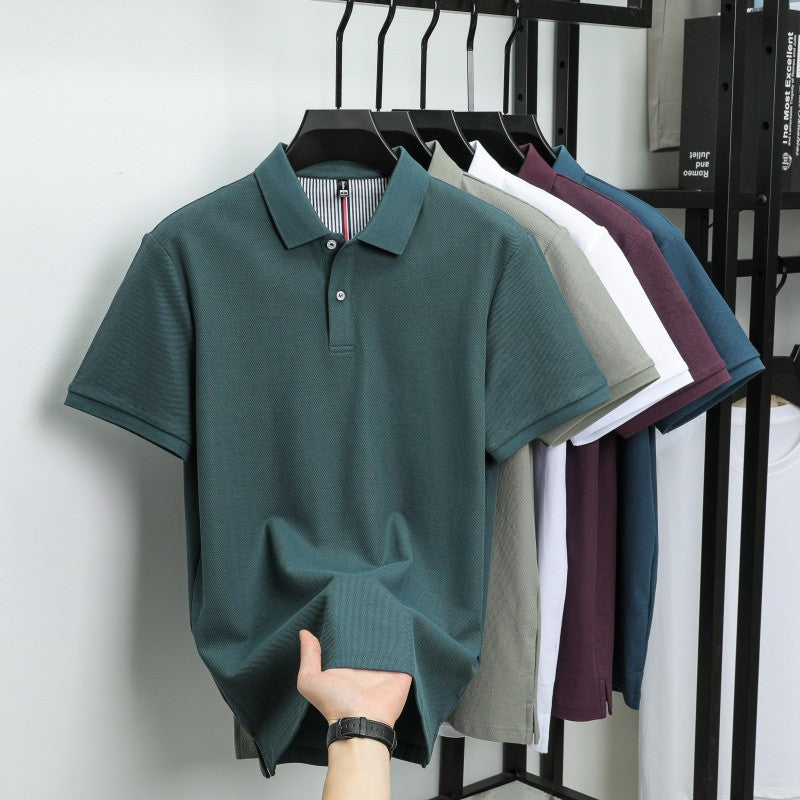 100% pure cotton short sleeved men's polo shirt summer boutique fashion high-quality top solid color collar back striped T-shirt