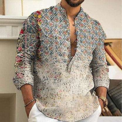 Linen shirt men's top cardigan button fashion trend pattern slim fit comfortable soft new retro top 2024 new plus size 6XL