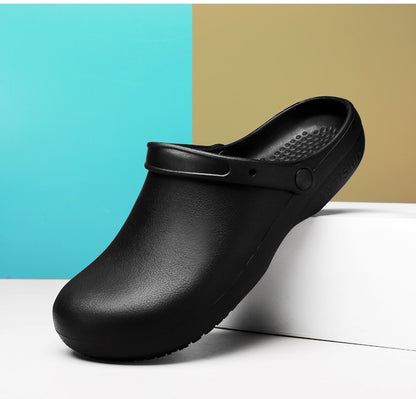 Pure Black Anti Skid Rubber Sandals Chef Shoes Kitchen Cook Waterproof Garden Shoes Clogs Without Holes Plus Big Size 47 48 49