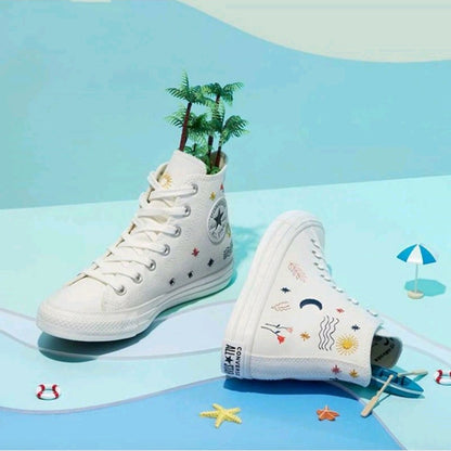 Converse Chuck Taylor All Star Women's Skateboarding Shoes, Embroidery Pattern, Casual, Canvas Sneakers, White