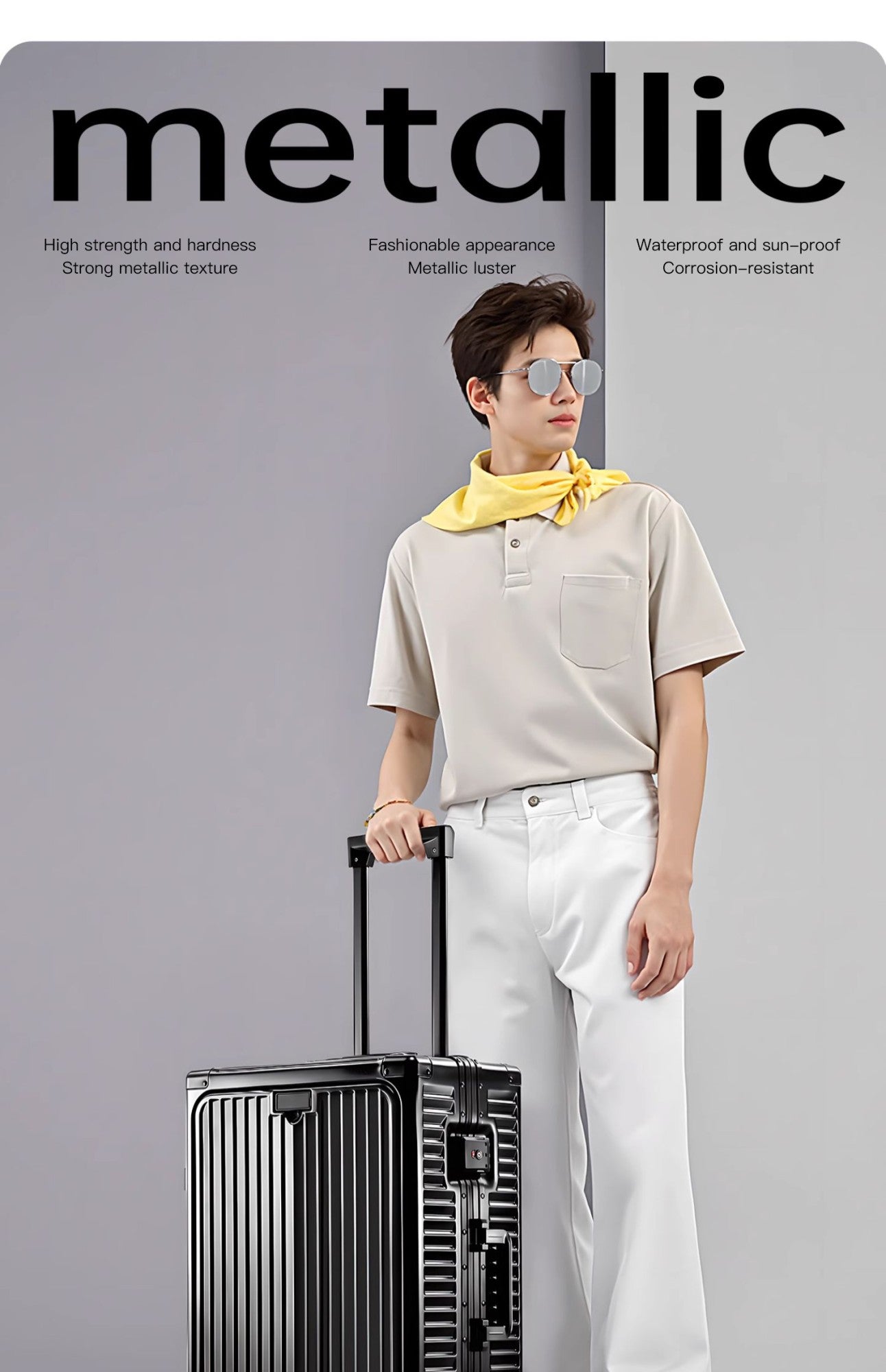 SUSHIMU 20-inch all-aluminum-magnesium alloy luggage with front opening, trolley suitcase, carry-on suitcase, metal travel