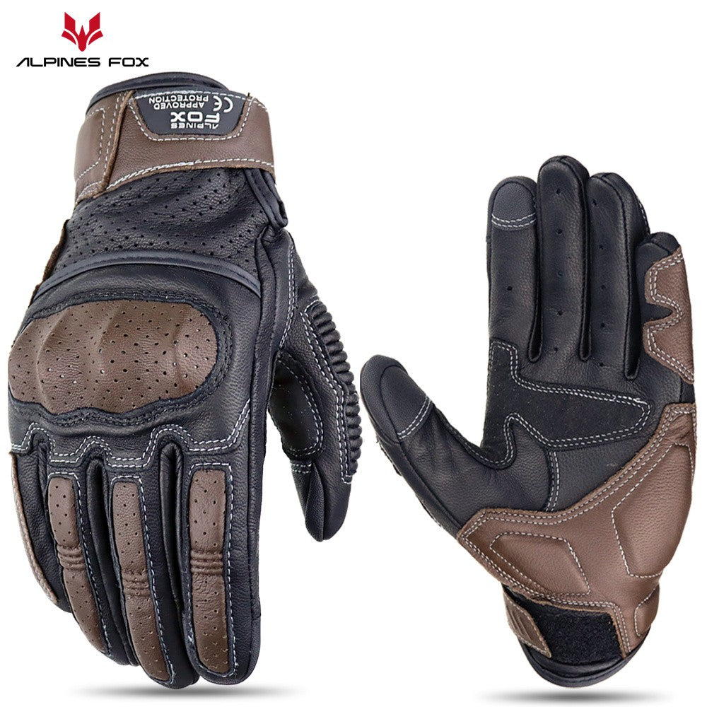 Luvas de Couro Perfurado Retrô de Verão para Motocicleta Masculino Feminino Luvas de Dedo Completo para Motocross Motoqueiro Guantes Moto Equipamento M-XXL