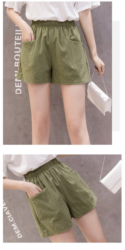 2024 Women Summer Cotton Shorts Casual Solid Pockets Basic Shorts Elastic Waist loose shorts Soft Cool female Outwear Shorts