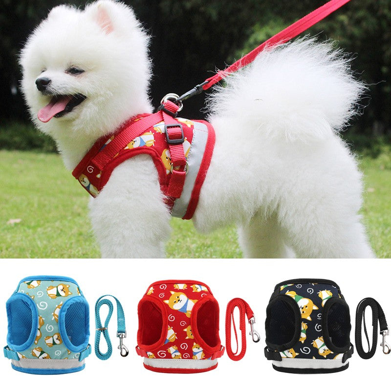 Colete Respirável de Nylon para Cães, Arnês Ajustável e Conjunto de Coleira para Cães Pequenos e Gatos, Coleira Refletiva para Filhotes