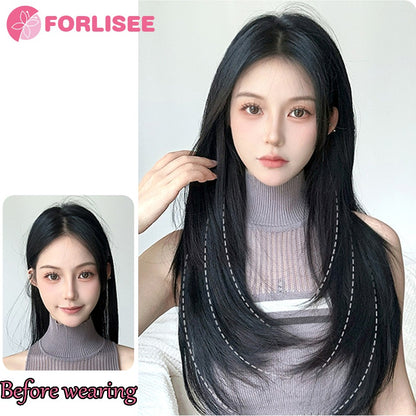 Cabelo Sintético Feminino Estilo Cabelo Comprido Cabelo Extra Comprido Perucas Sintéticas Apliques Camadas Aumento de Cabelo No Topo da Cabeça