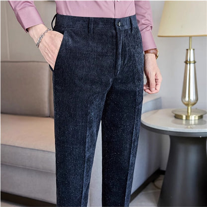 Novas calças de terno de veludo cotelê masculinas para outono e inverno moda masculina negócios sociais casamento baile festa vestido calça slim fit