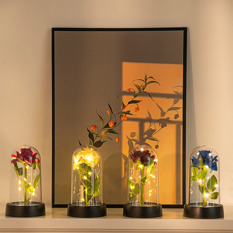 Eternal Rose Flowers Artificial Foil Flower in Glass Glow Immortal Flower LED Roses Lamp Flores Eternas Christmas Lover Gift