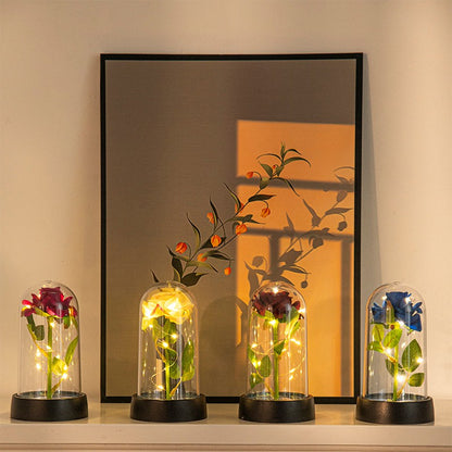 Eternal Rose Flowers Artificial Foil Flower in Glass Glow Immortal Flower LED Roses Lamp Flores Eternas Christmas Lover Gift
