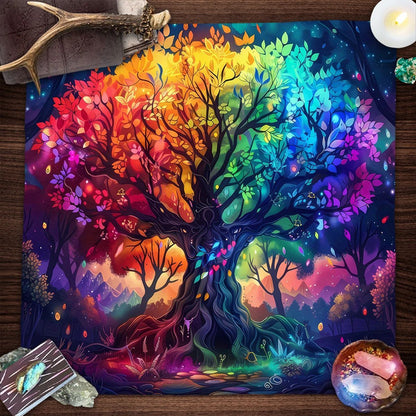 Life Tree Tarot Cloth Altar Cloth Starry Colorful Tree of Life Tarot Tablecloth for Reading Witchcraft Astrology Oracle Card Mat