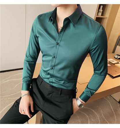 Plus Size S-7XL High Quality Men Dress Shirt 2024 Autumn Long Sleeve Solid Business Slim Shirts Homme Dress Social Casual Shirt