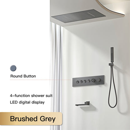 Luxury  black brass shower system wall-mounted LED digital display design Cold & hot dual-control 4-function ceiling shower Tap