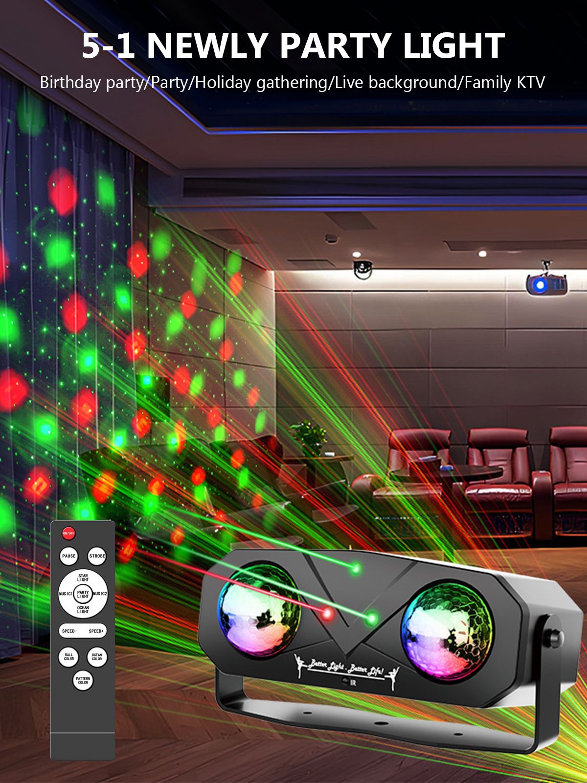 Party Disco Ball Dj Disco Light Strobe Dance Sound Activated with Remote Control Stage Rave Light Ocean Star Projector for Club