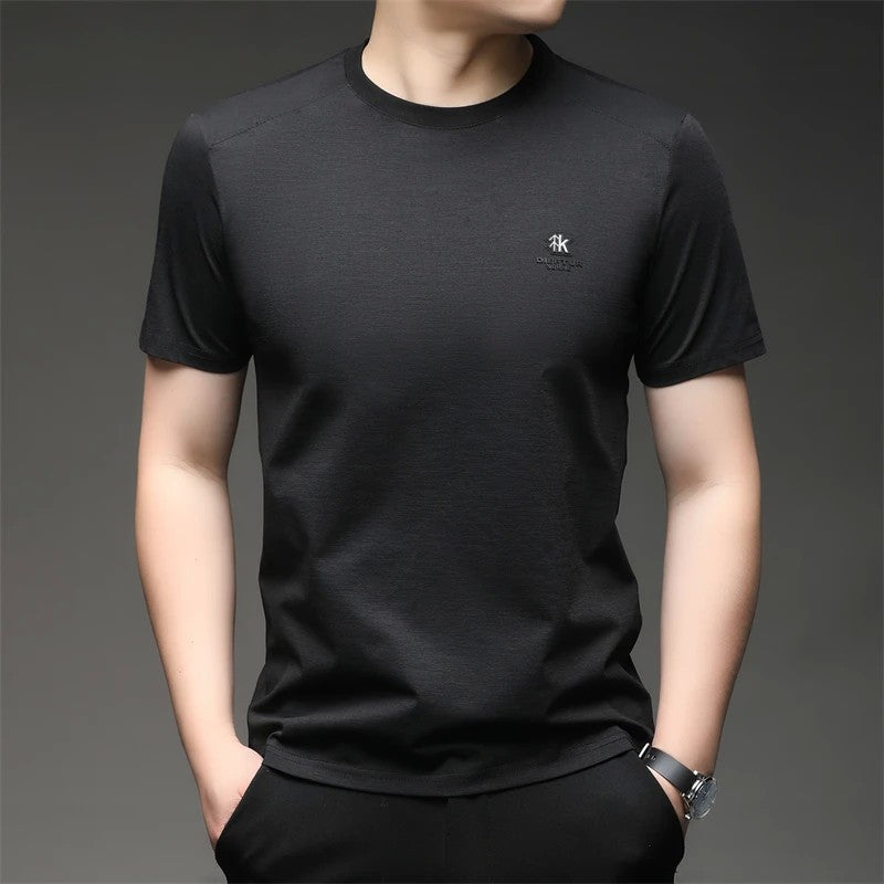 2025 New Men's Korean Style Fashion Badge Short Sleeved Sleeve Round Neck T-shirt Casual and Comfortable Summer Versatile Top