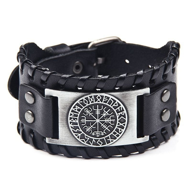 Acessórios de joias de runa viking HNSP pulseira de couro para homens tamanho ajustável