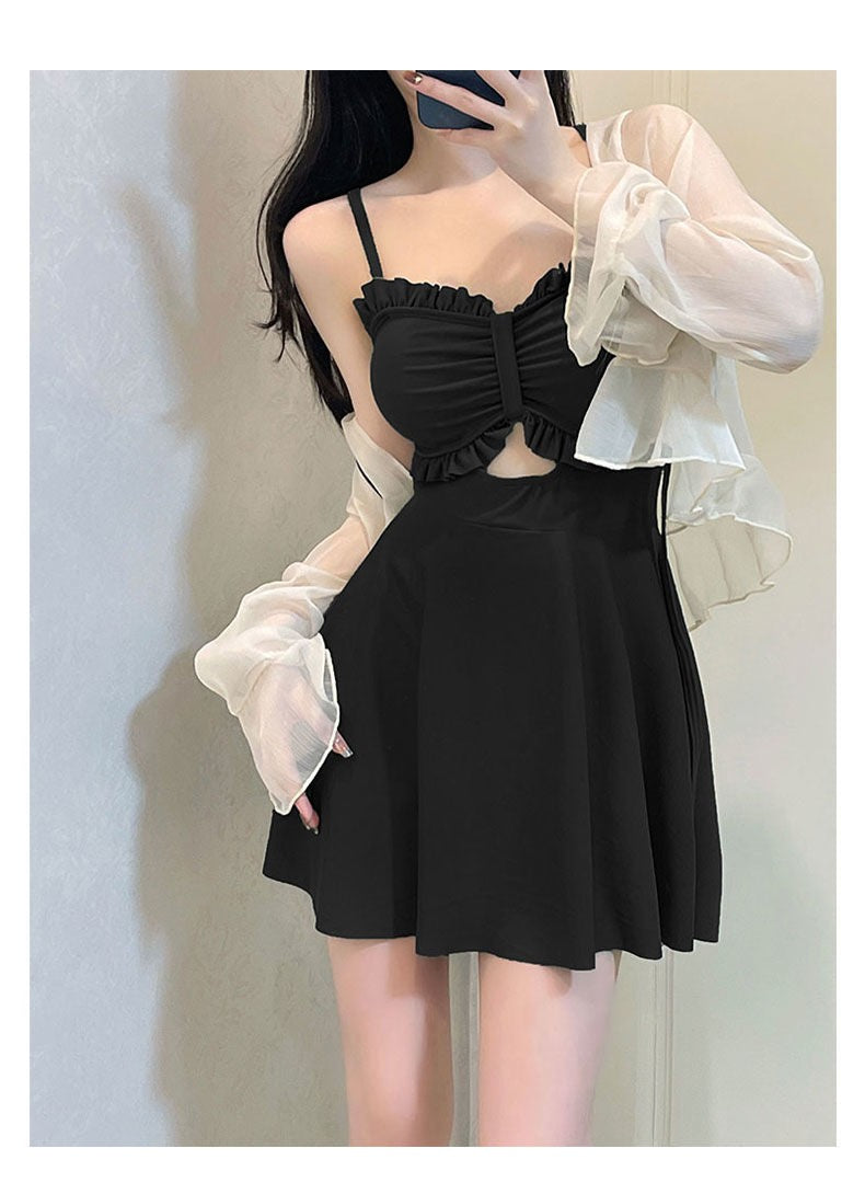 Women Ruffle One-piece Swimsuit Monokini Swimsuit Set Stylish Women's Beach Swimwear Set with Ruffle Trim Monokini for Holiday