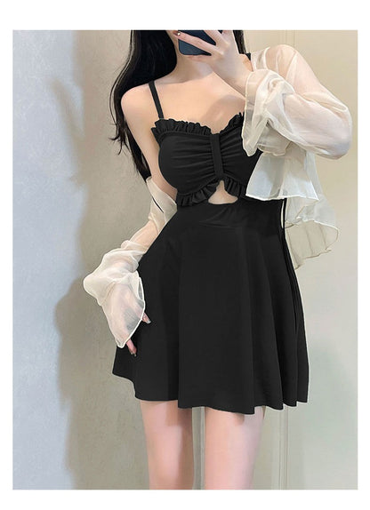 Women Ruffle One-piece Swimsuit Monokini Swimsuit Set Stylish Women's Beach Swimwear Set with Ruffle Trim Monokini for Holiday