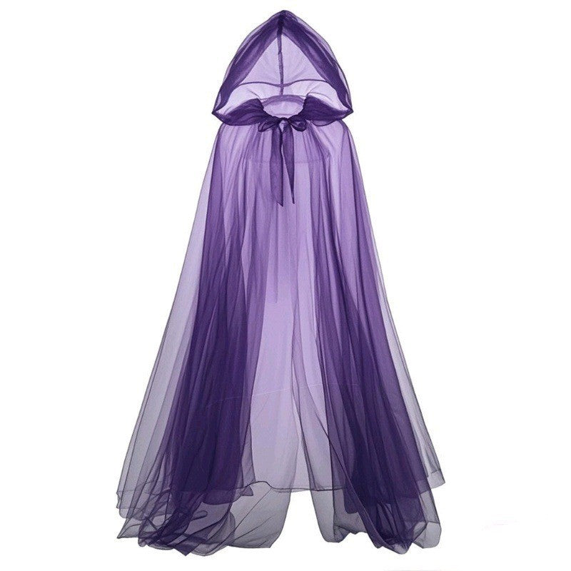 Halloween Ghost Cosplay Outfit Long Mesh Hooded Cloak Grim Reaper Witch Costume For Stage Performance Party Show