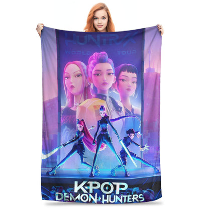 Huntrix Zoey Rumi Mira Blanket Cover Flannel KPop Demon Hunters Lightweight Throw Blankets for Outdoor Travel Bed Rug