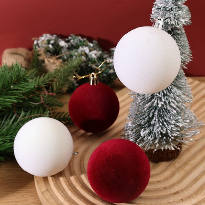1/30Pcs Christmas Balls Red Flocked Balls Christmas Tree Hanging Pendant Balls DIY Home New Year Party Gift Decoration Supplies